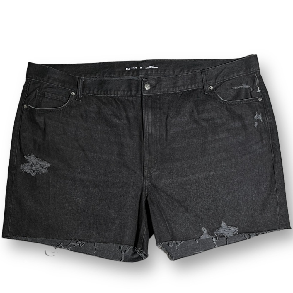OLD NAVY High Rise Secret Smooth Slouchy Cut Off Black Jean Shorts 5” inseam 28